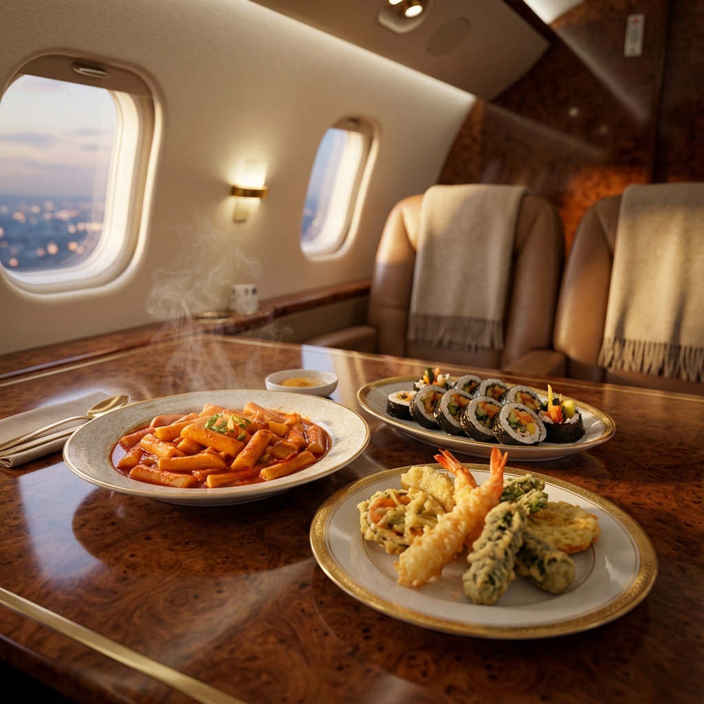 Photorealistic Bunsik feast on private jet