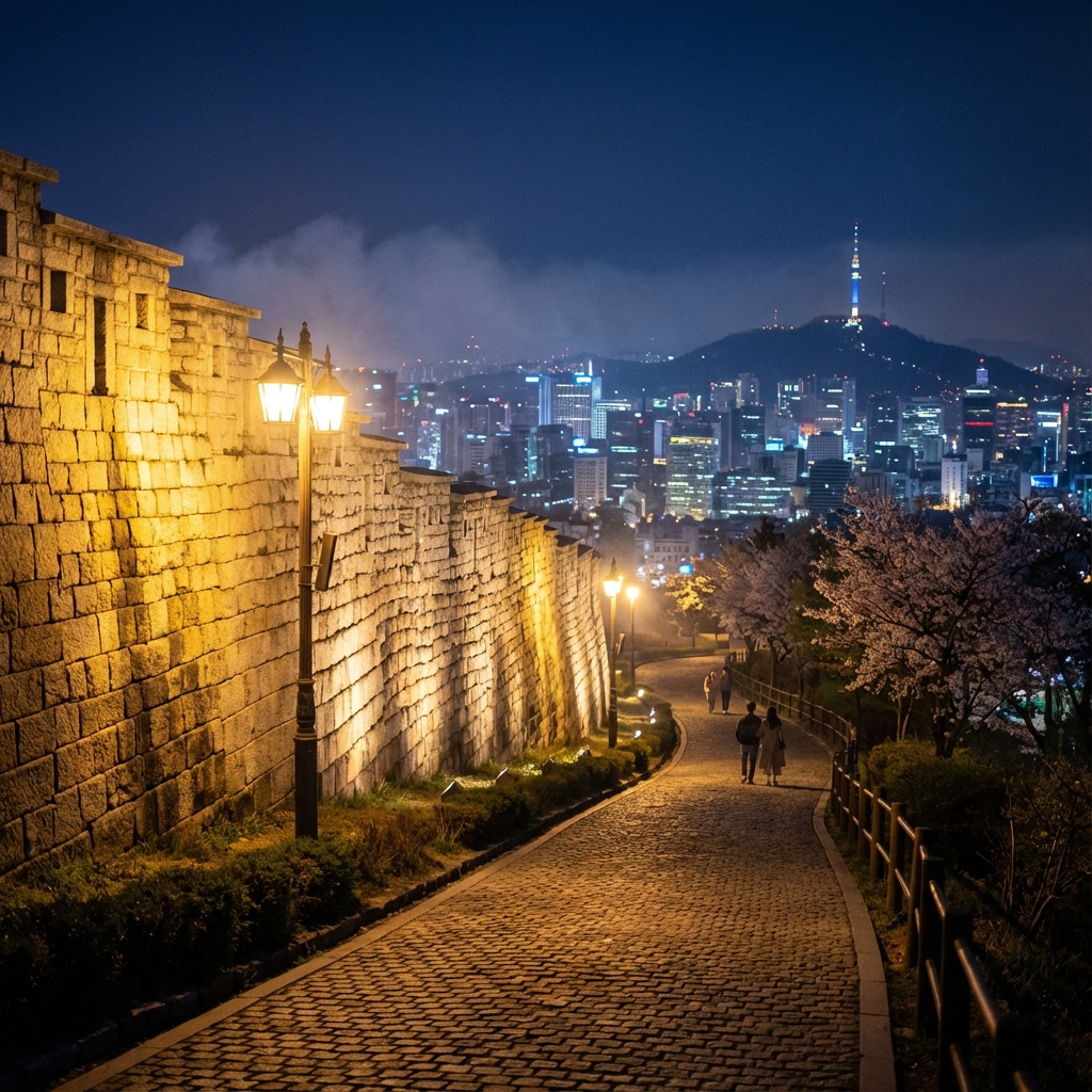 Photorealistic Night View of Naksan Park City Wall