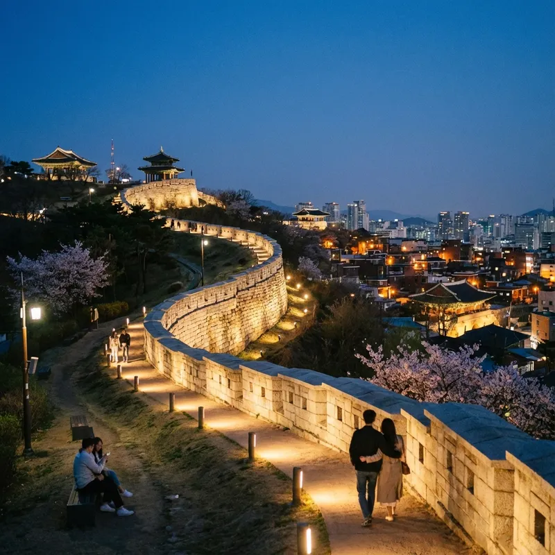 骆山公园首尔城郭的浪漫夜景